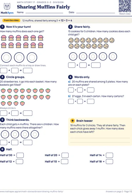 Division – Sharing Muffins Fairly (Grades 2–3), Page 1