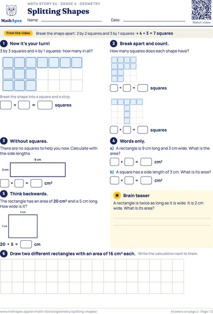 Geometry – Splitting Shapes (Grade 4), Page 1