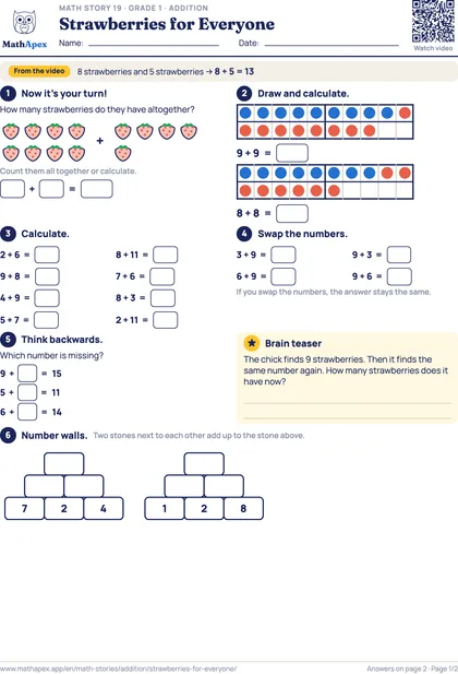 Addition – Strawberries for Everyone (Grade 1), Page 1