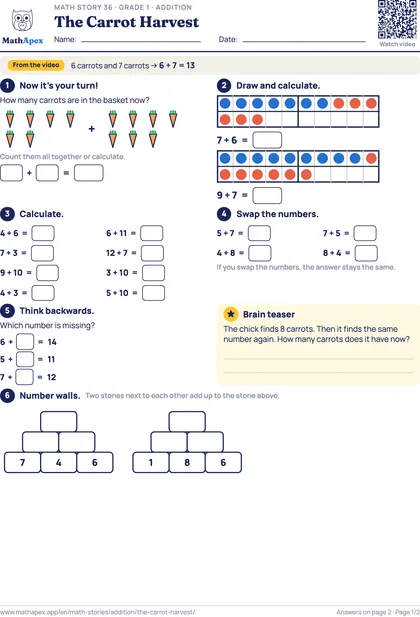 Addition – The Carrot Harvest (Grade 1), Page 1