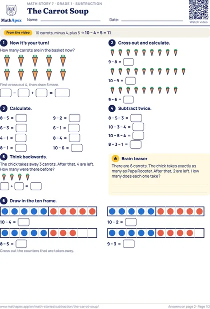 Subtraction – The Carrot Soup (Grade 1), Page 1