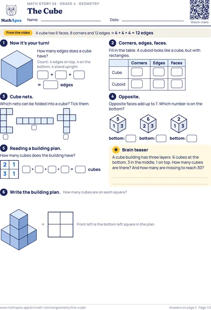 Geometry – The Cube (Grade 4), Page 1