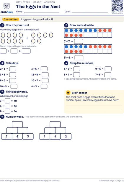 Addition – The Eggs in the Nest (Grade 1), Page 1