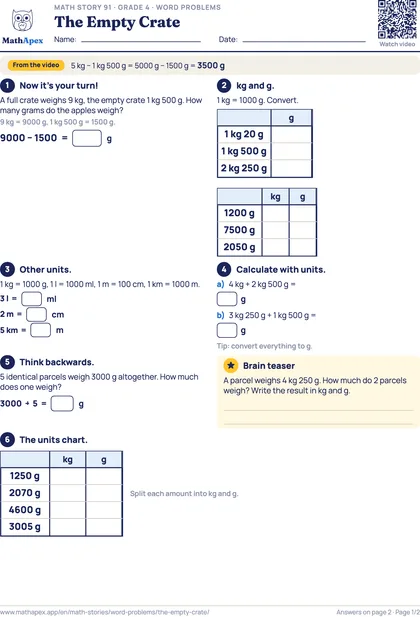 Word problems – The Empty Crate (Grade 4), Page 1