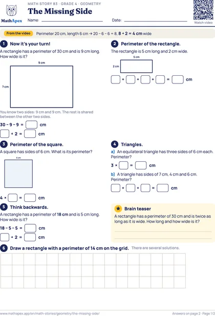 Geometry – The Missing Side (Grade 4), Page 1
