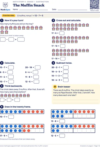 Subtraction – The Muffin Snack (Grade 1), Page 1
