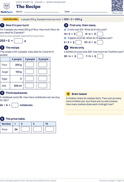 Word problems – The Recipe (Grade 4), Page 1