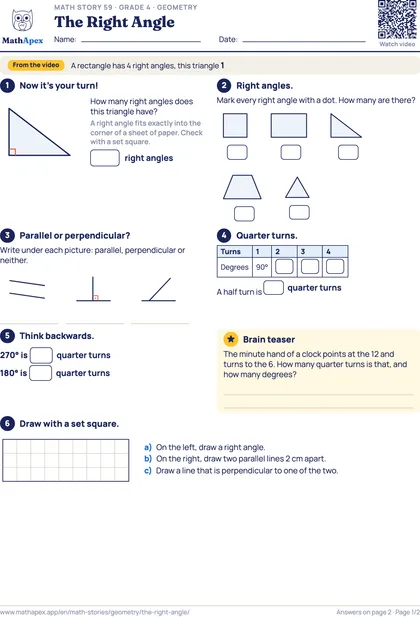 Geometry – The Right Angle (Grade 4), Page 1