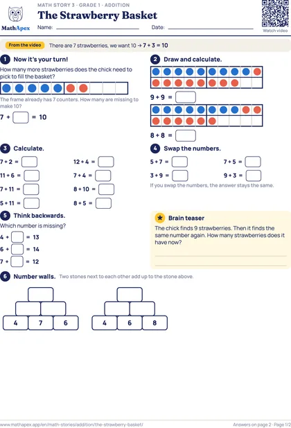 Addition – The Strawberry Basket (Grade 1), Page 1