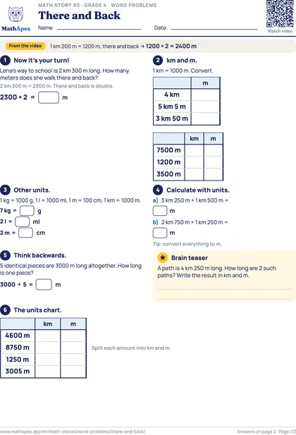 Word problems – There and Back (Grade 4), Page 1
