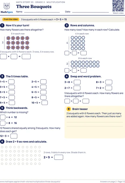 Multiplication – Three Bouquets (Grade 2), Page 1
