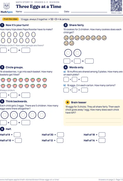 Division – Three Eggs at a Time (Grades 2–3), Page 1