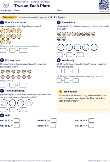 Division – Two on Each Plate (Grade 2), Page 1