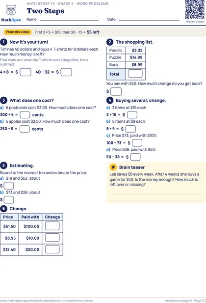 Word problems – Two Steps (Grade 4), Page 1